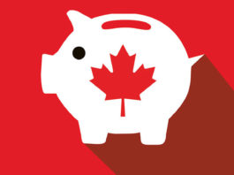 Illustration d'une tirelire avec en son centre une feuille d'érable