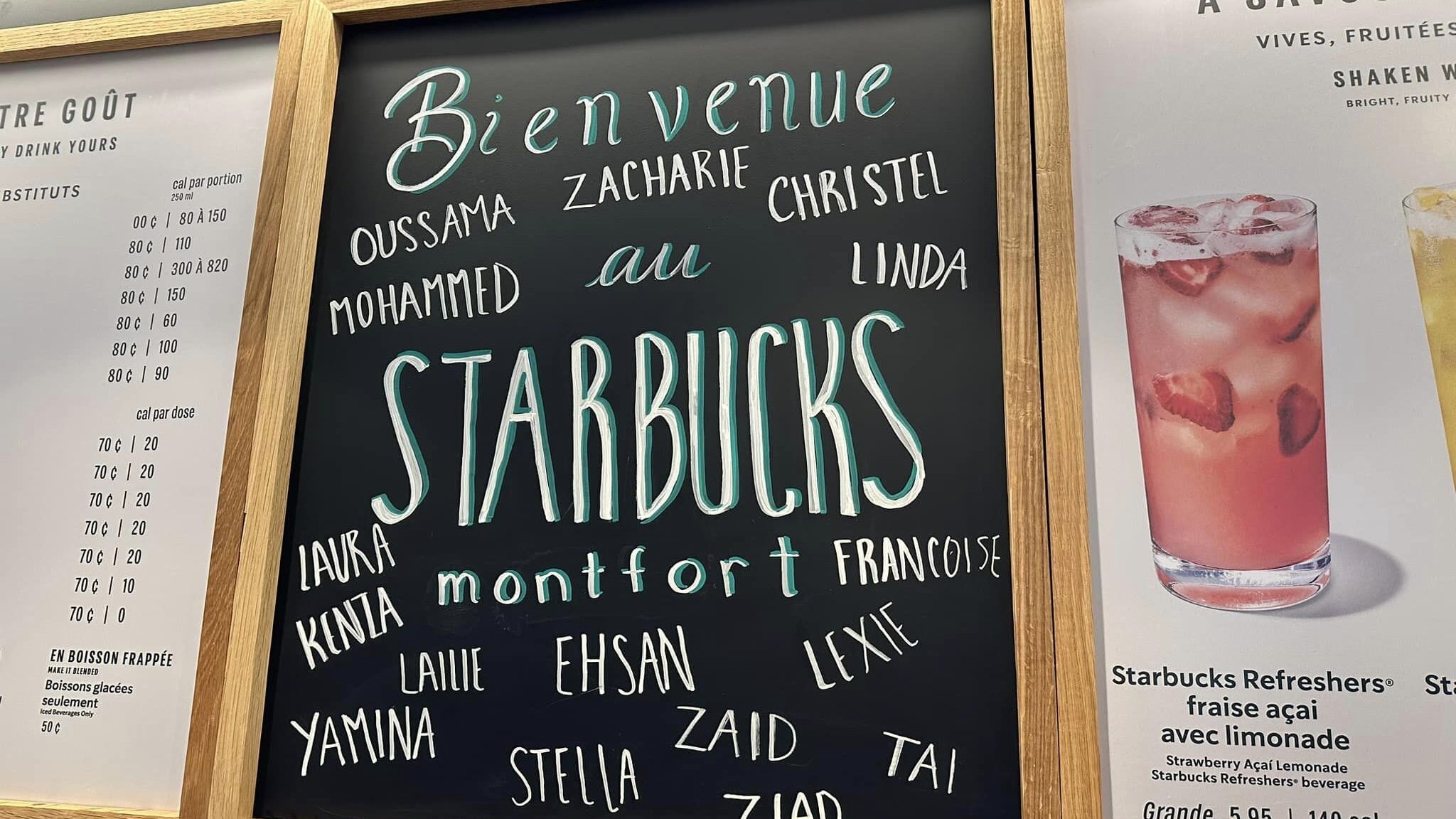 Tableau montrant les noms des membres de l'équipe du Starbucks